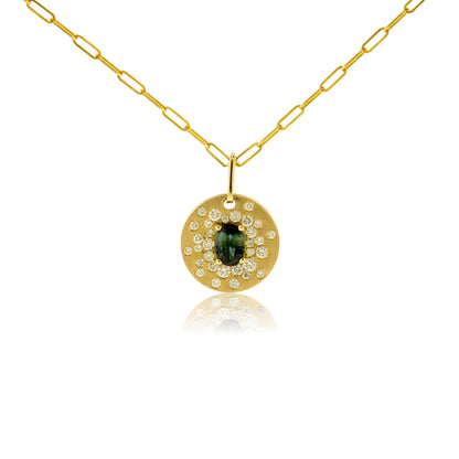 Oval Green Sapphire & Diamond Disc Pendant - Park City Jewelers