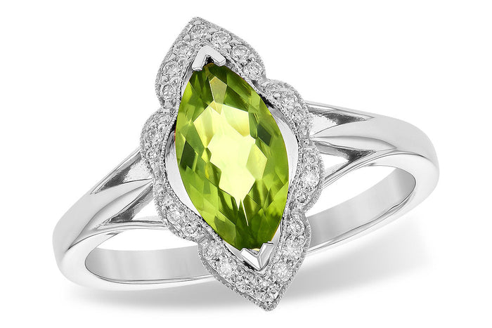 Oval Peridot Unique Halo Style Ring - Park City Jewelers