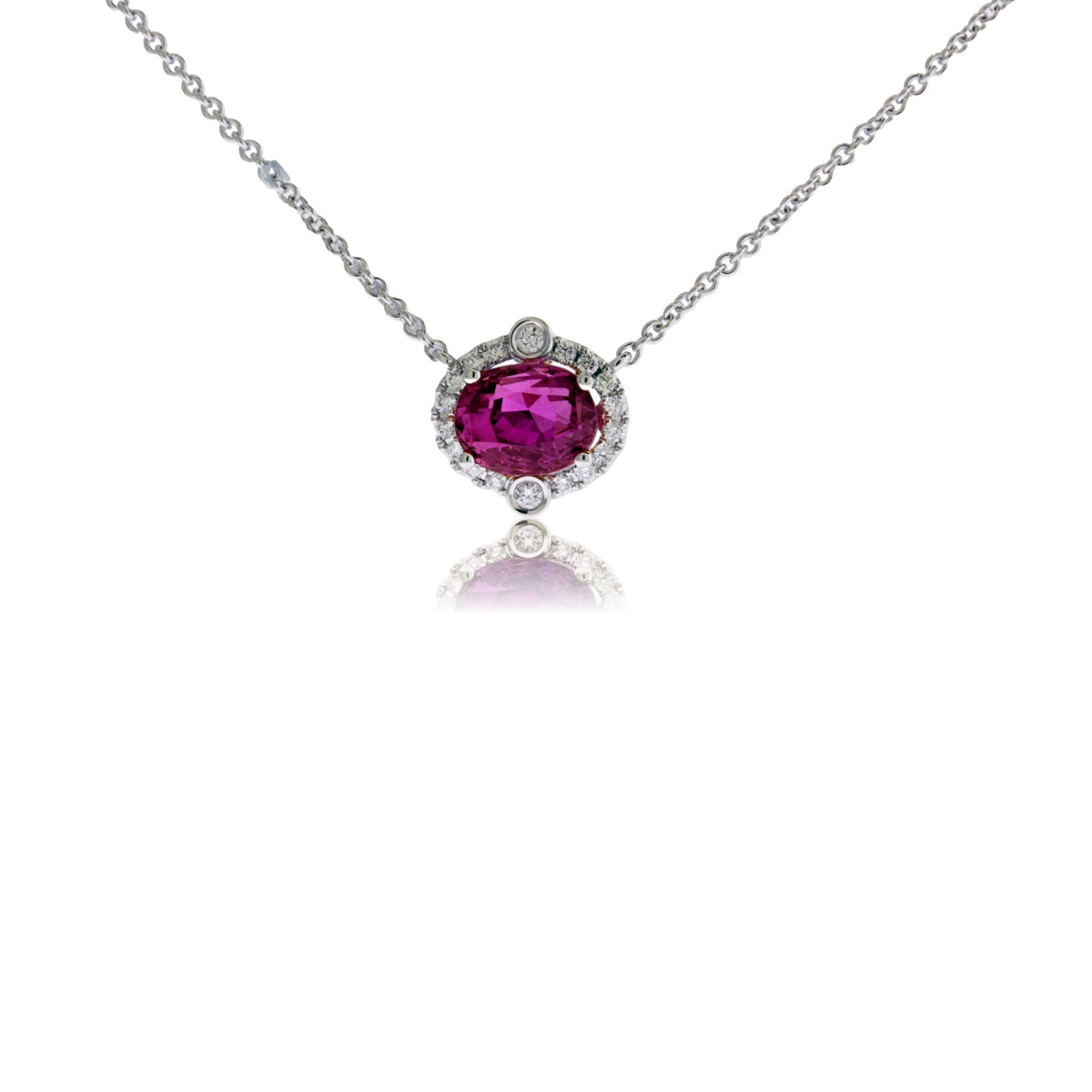 Oval Pink Sapphire & Diamond Halo East - West Necklace - Park City Jewelers