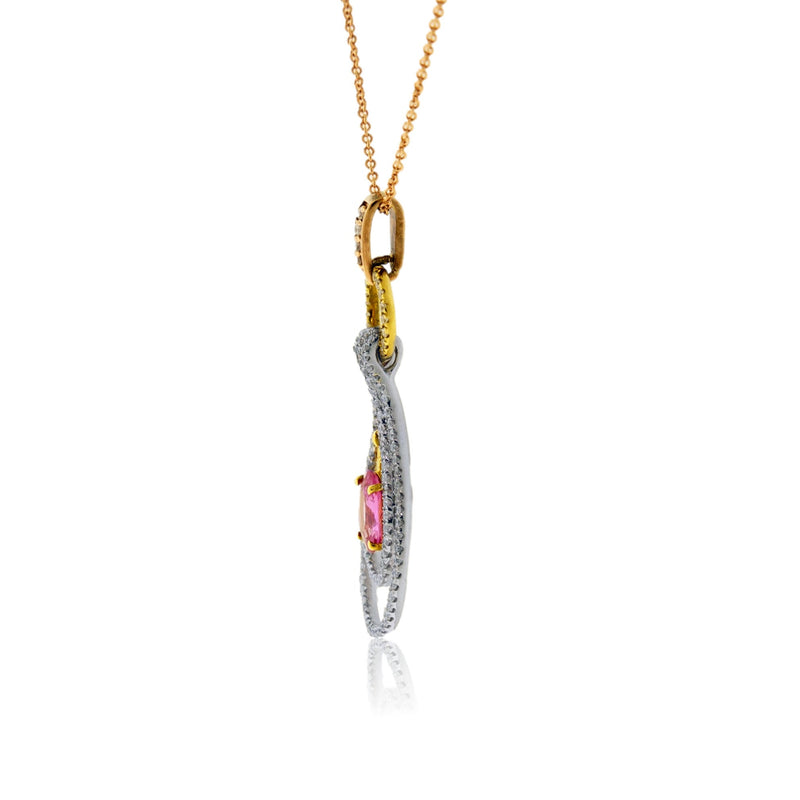 Oval Pink Sapphire & Unique Diamond Drop Pendant - Park City Jewelers