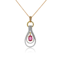 Oval Pink Sapphire & Unique Diamond Drop Pendant - Park City Jewelers