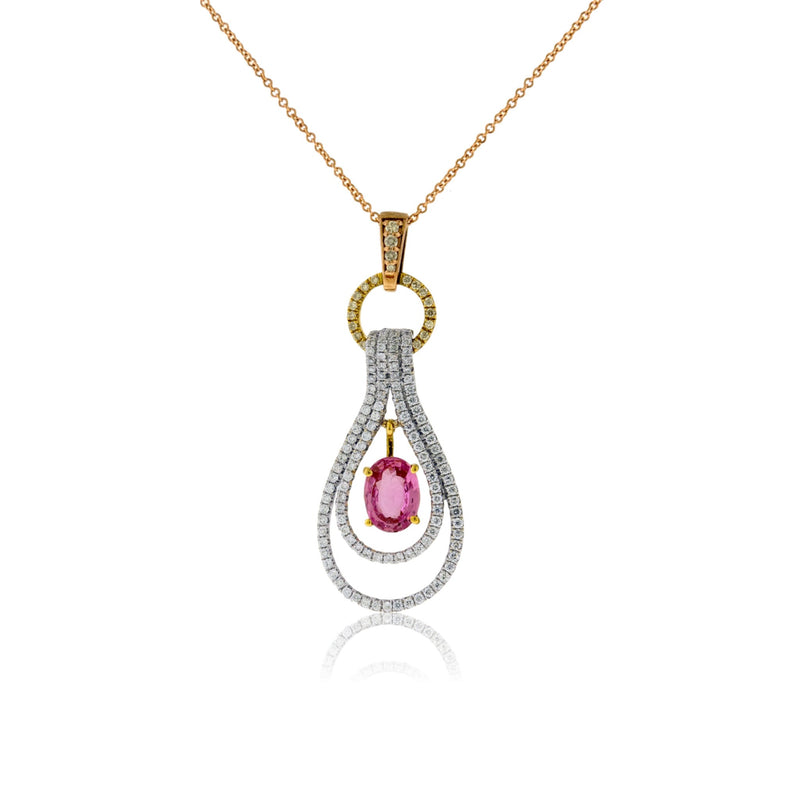 Oval Pink Sapphire & Unique Diamond Drop Pendant - Park City Jewelers