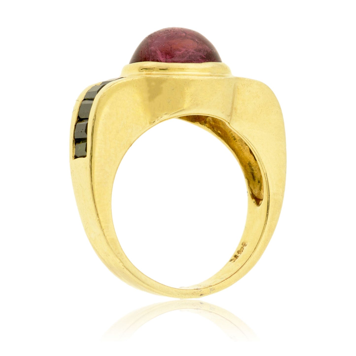 Oval Pink Tourmaline Cabochon with Green Tourmaline Accented Ring - Park City Jewelers