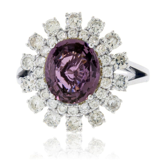 Oval Purple Sapphire No Heat & Diamond Burst Halo Ring - Park City Jewelers