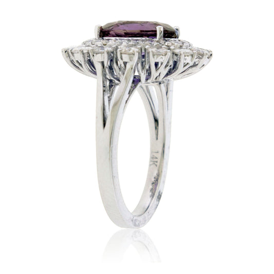 Oval Purple Sapphire No Heat & Diamond Burst Halo Ring - Park City Jewelers