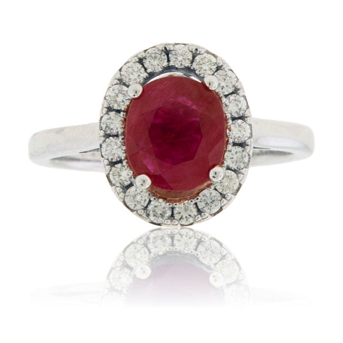 Oval Ruby and Diamond Halo Ring - Park City Jewelers
