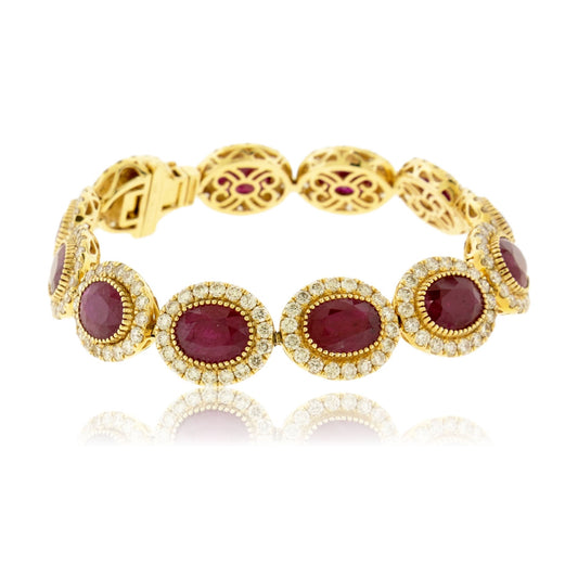 Oval Ruby with Diamond Halo Bracelet - Park City Jewelers