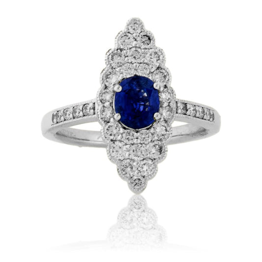 Oval Sapphire & Diamond Accented Scalloped Ring - Park City Jewelers