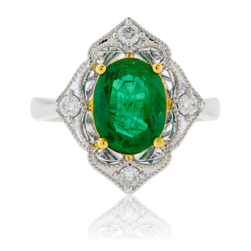 Oval Shaped Emerald & Diamond Accented Ring - Park City Jewelers