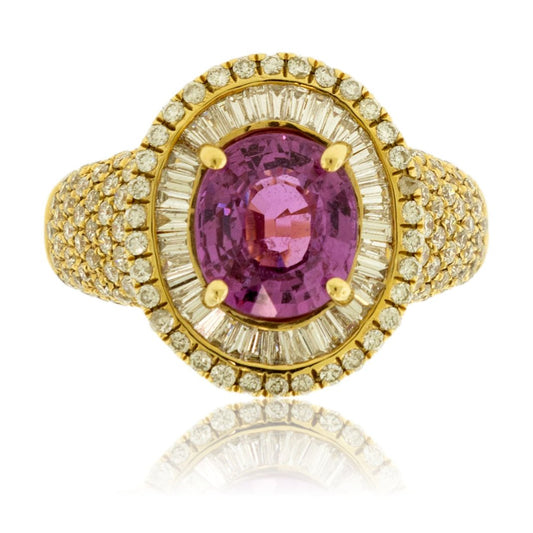 Oval Shaped Pink Sapphire Diamond Double Halo Ring - Park City Jewelers