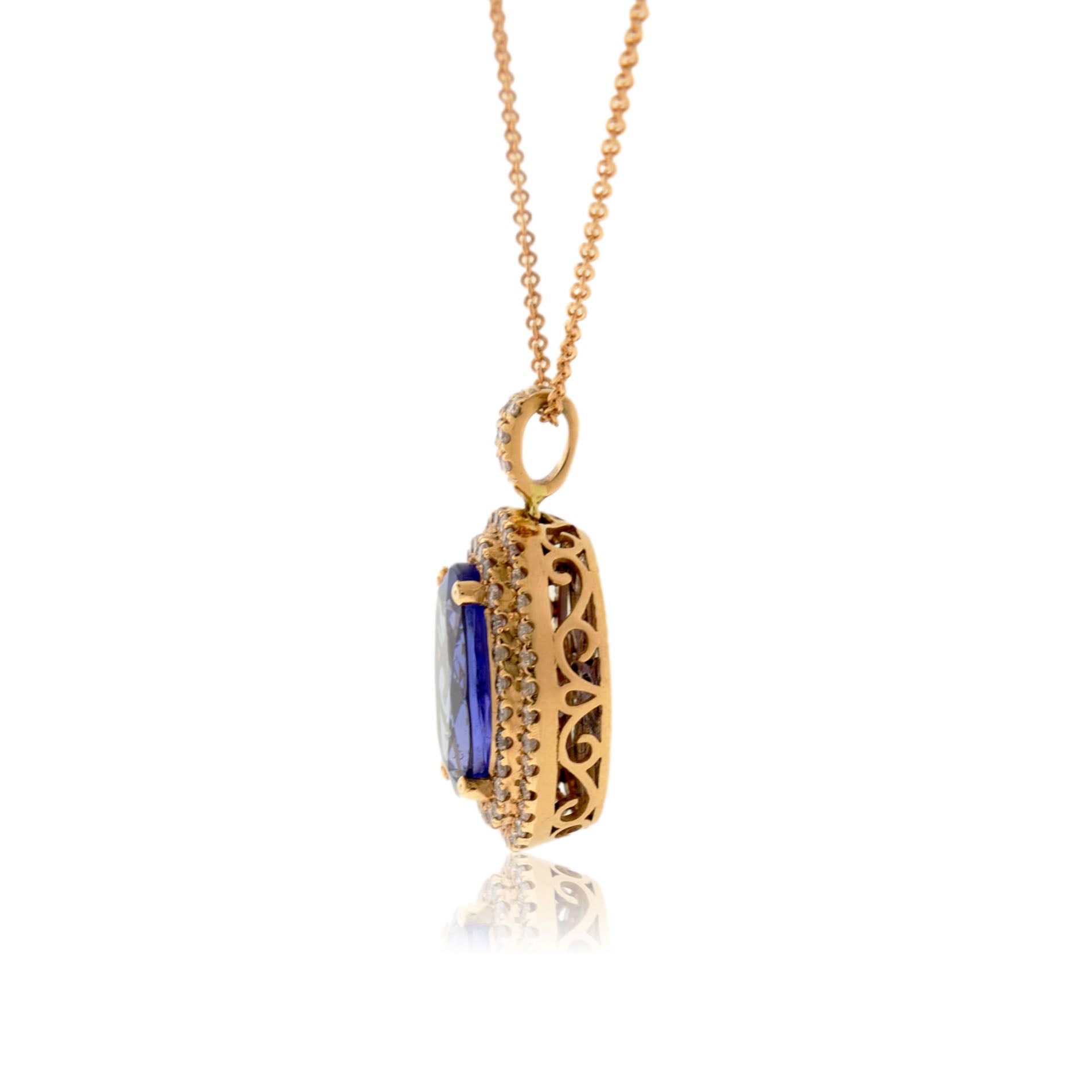 Oval Tanzanite and Diamond Double Halo Pendant - Park City Jewelers