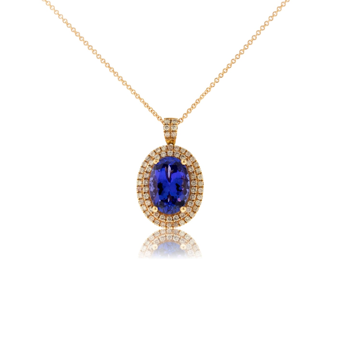 Oval Tanzanite and Diamond Double Halo Pendant - Park City Jewelers