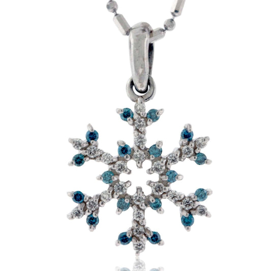 Pavé Diamond and Blue Diamond Tipped Snowflake Necklace - Park City Jewelers