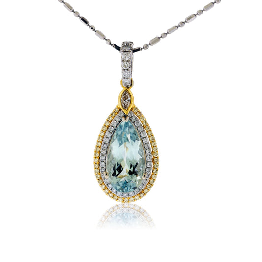 Pear Aquamarine & Diamond Double Halo Pendant - Park City Jewelers