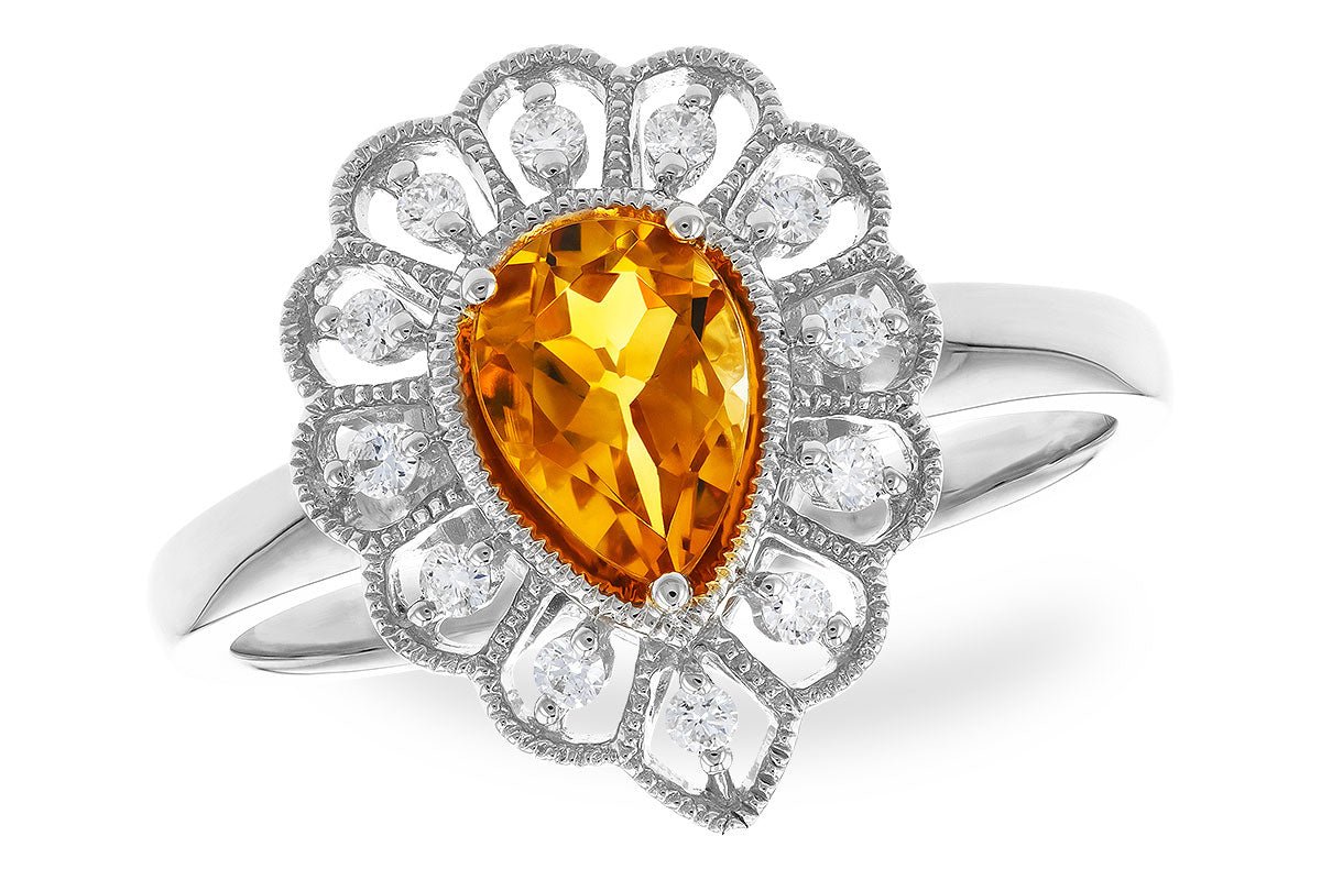 Pear Citrine and Filigree Style Halo Ring - Park City Jewelers