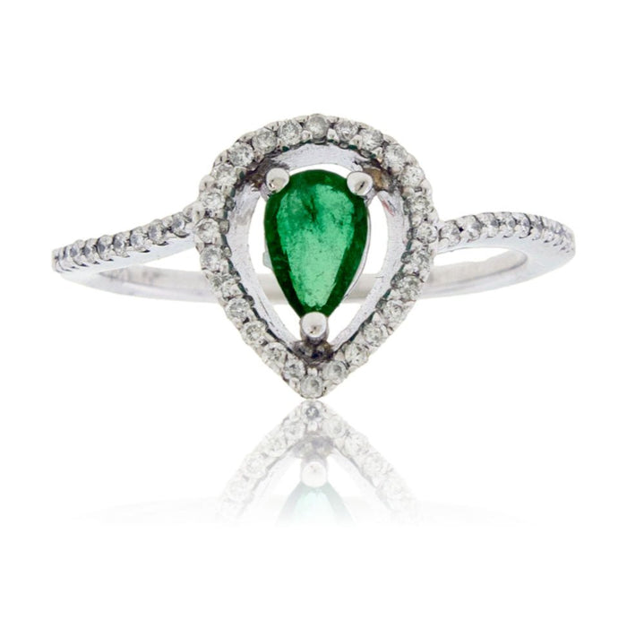 Pear - Cut Emerald Diamond Halo Ring - Park City Jewelers