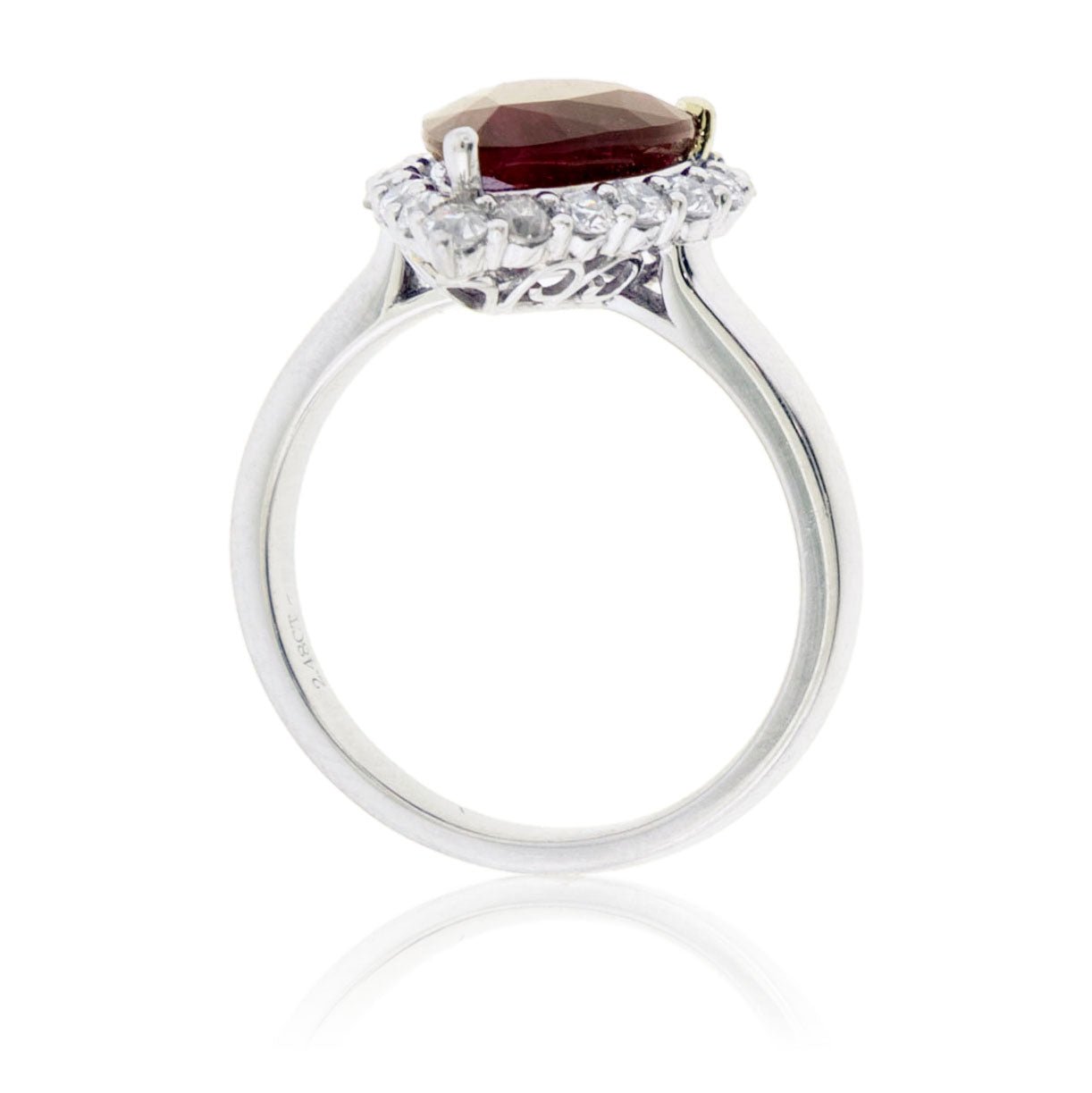 Pear Cut Red Emerald and Diamond Halo Ring - Park City Jewelers