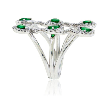 Pear Emerald and Diamond Halo Cocktail Ring - Park City Jewelers