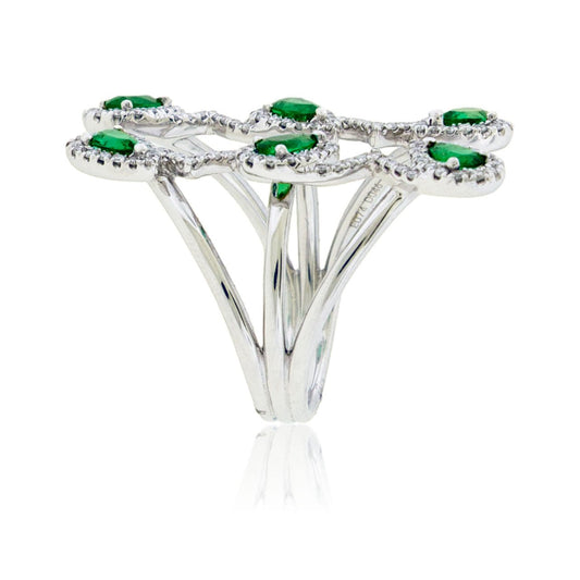 Pear Emerald and Diamond Halo Cocktail Ring - Park City Jewelers