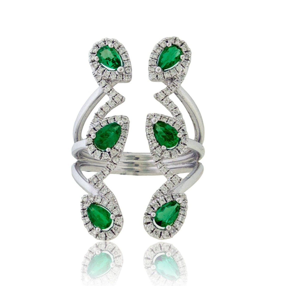 Pear Emerald and Diamond Halo Cocktail Ring - Park City Jewelers