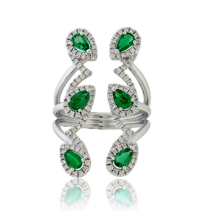 Pear Emerald and Diamond Halo Cocktail Ring - Park City Jewelers