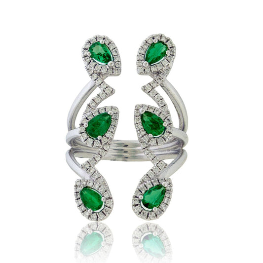 Pear Emerald and Diamond Halo Cocktail Ring - Park City Jewelers