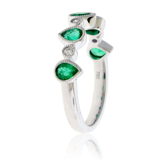 Pear Green Emerald and Diamond Milgrain Band - Park City Jewelers