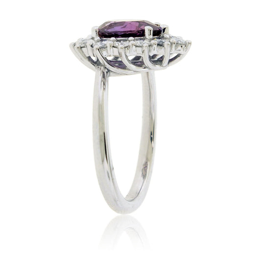 Pear - Shaped Purple Sapphire & Diamond Burst Halo Ring - Park City Jewelers