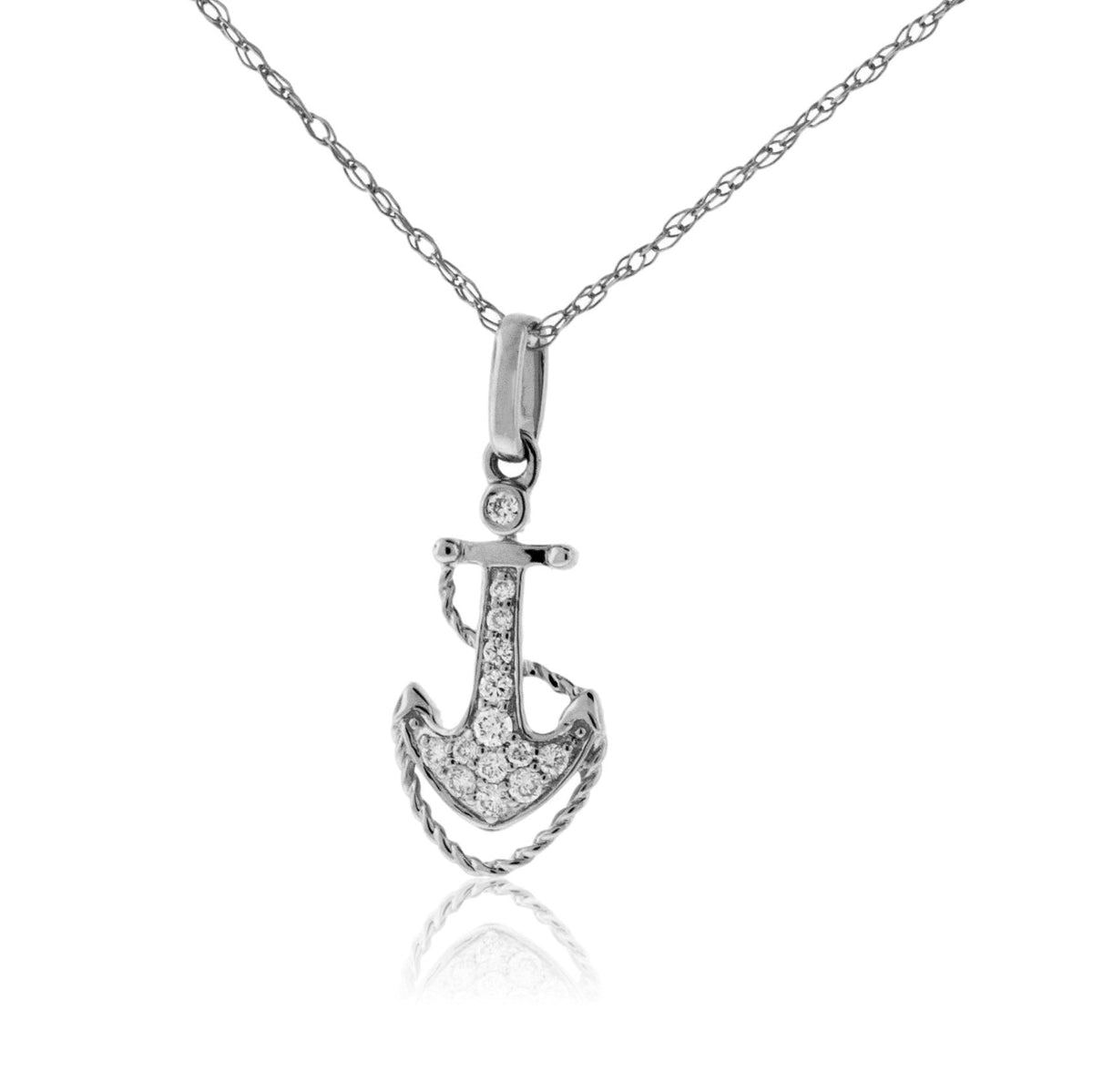 Petite Diamond Anchor Pendant with Chain - Park City Jewelers