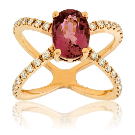 Pink Tourmaline & Diamond Criss Cross X Ring - Park City Jewelers