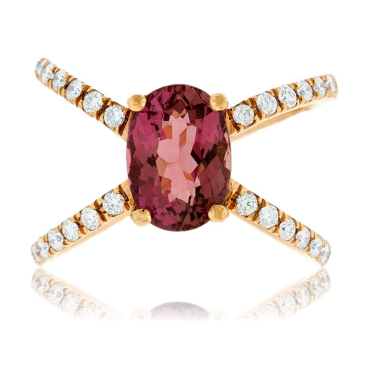 Pink Tourmaline & Diamond Criss Cross X Ring - Park City Jewelers