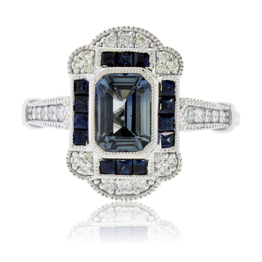 Radiant Cut Sapphire with Sapphire and Diamond Accent Ring - Park City Jewelers