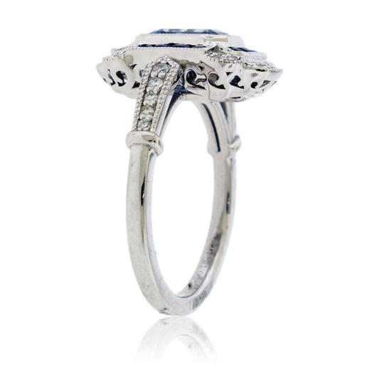 Radiant Cut Sapphire with Sapphire and Diamond Accent Ring - Park City Jewelers