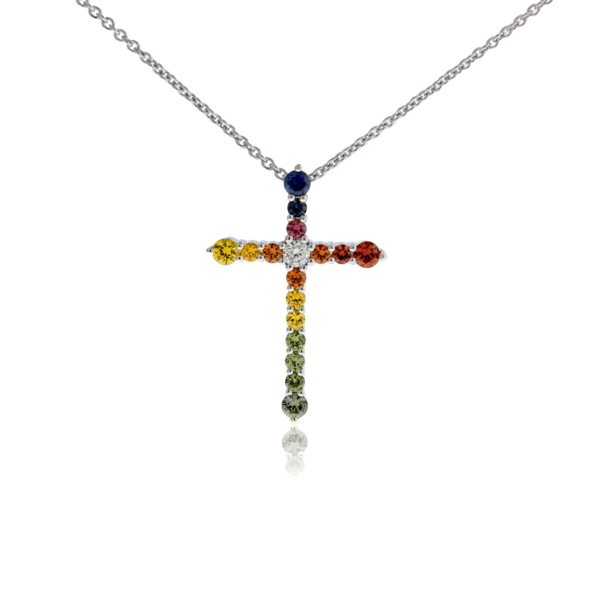 Rainbow Sapphire Cross Pendant with Chain - Park City Jewelers