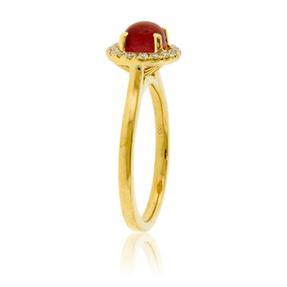 Red Beryl Cabochon and Diamond Halo Ring - Park City Jewelers