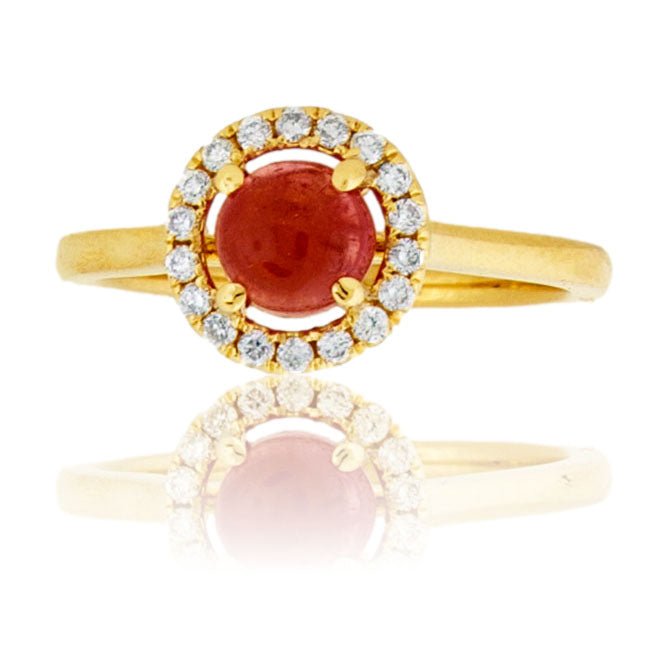 Red Beryl Cabochon and Diamond Halo Ring - Park City Jewelers