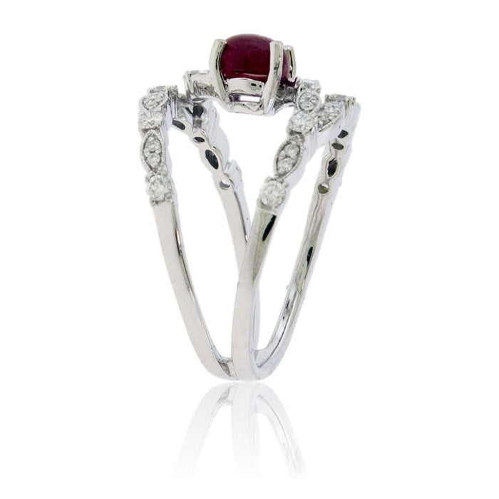 Red Beryl Cabochon and Diamond Ring - Park City Jewelers