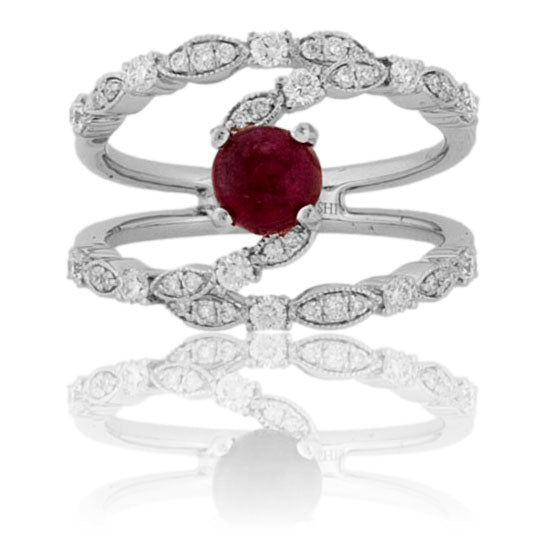 Red Beryl Cabochon and Diamond Ring - Park City Jewelers