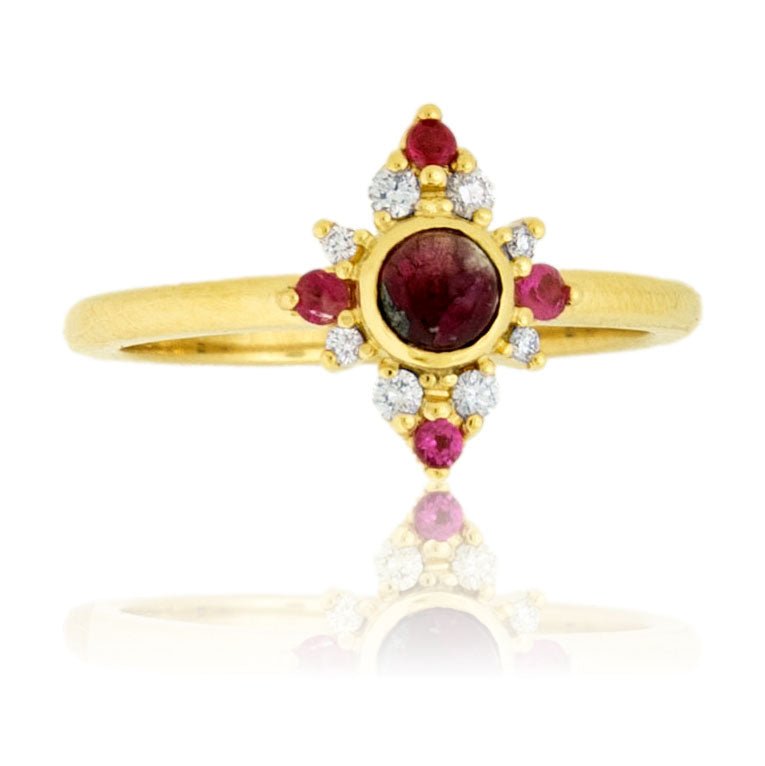 Red Beryl Cabochon, Red Beryl Accents, & Diamond Ring - Park City Jewelers