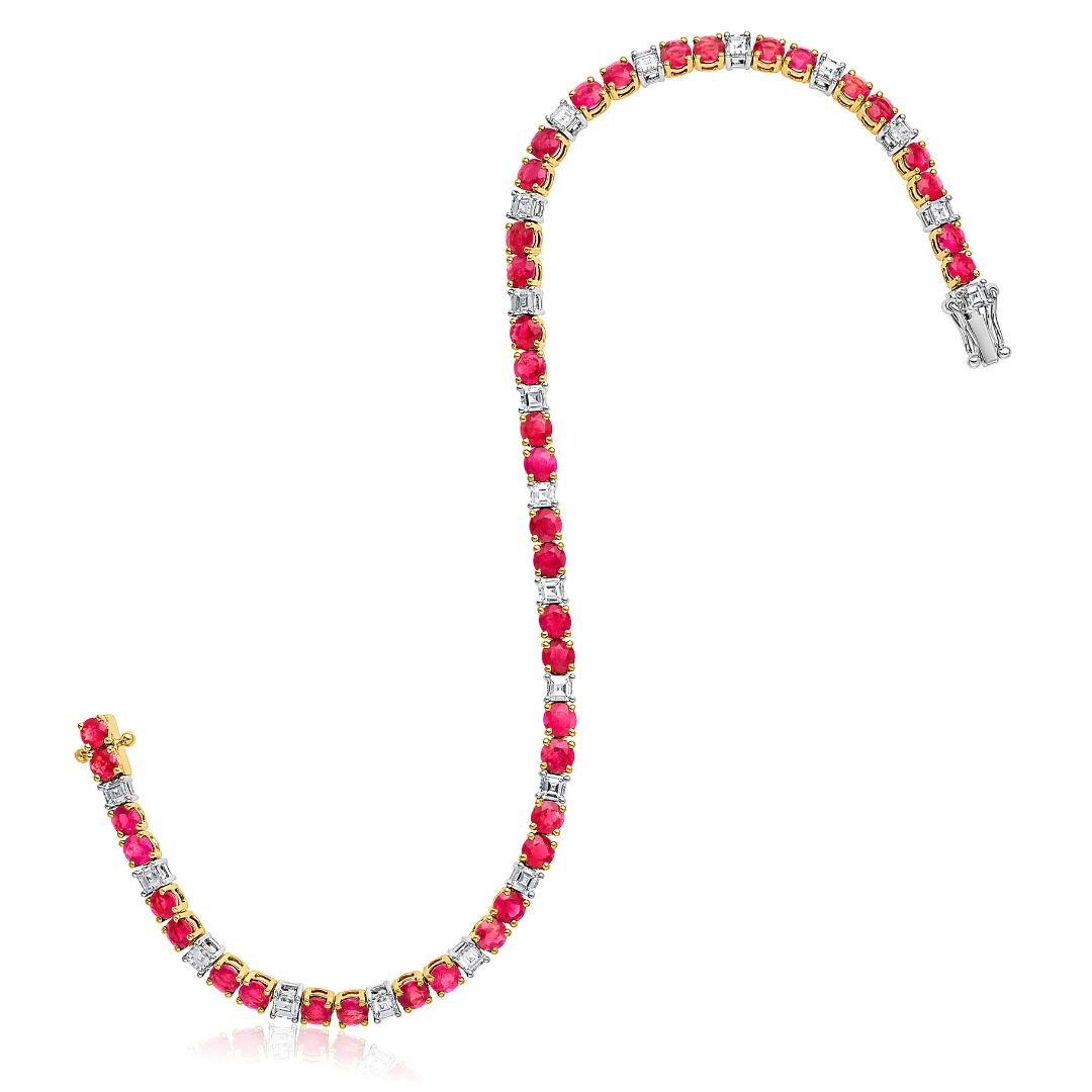 Red Beryl & Diamond Yellow Gold Bracelet - Park City Jewelers