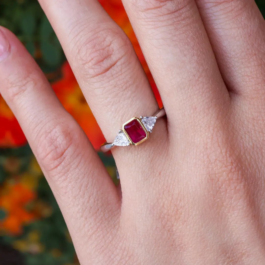 Red Beryl Emerald Bezel & Diamond Accented Ring - Park City Jewelers