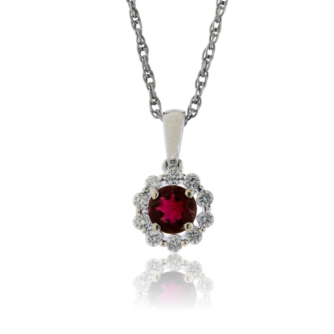 Red Beryl with Diamond Halo Pendant - Park City Jewelers