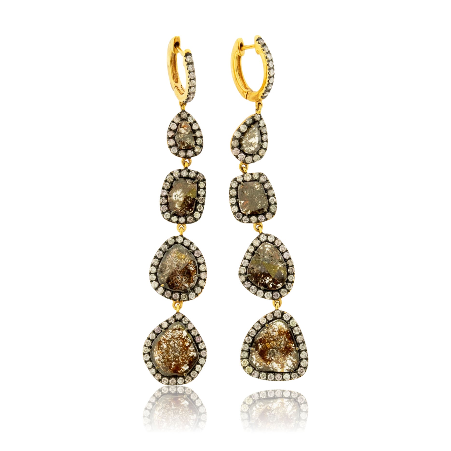 Rose Cut Diamond Slice & Diamond Halo Dangle Earrings - Park City Jewelers