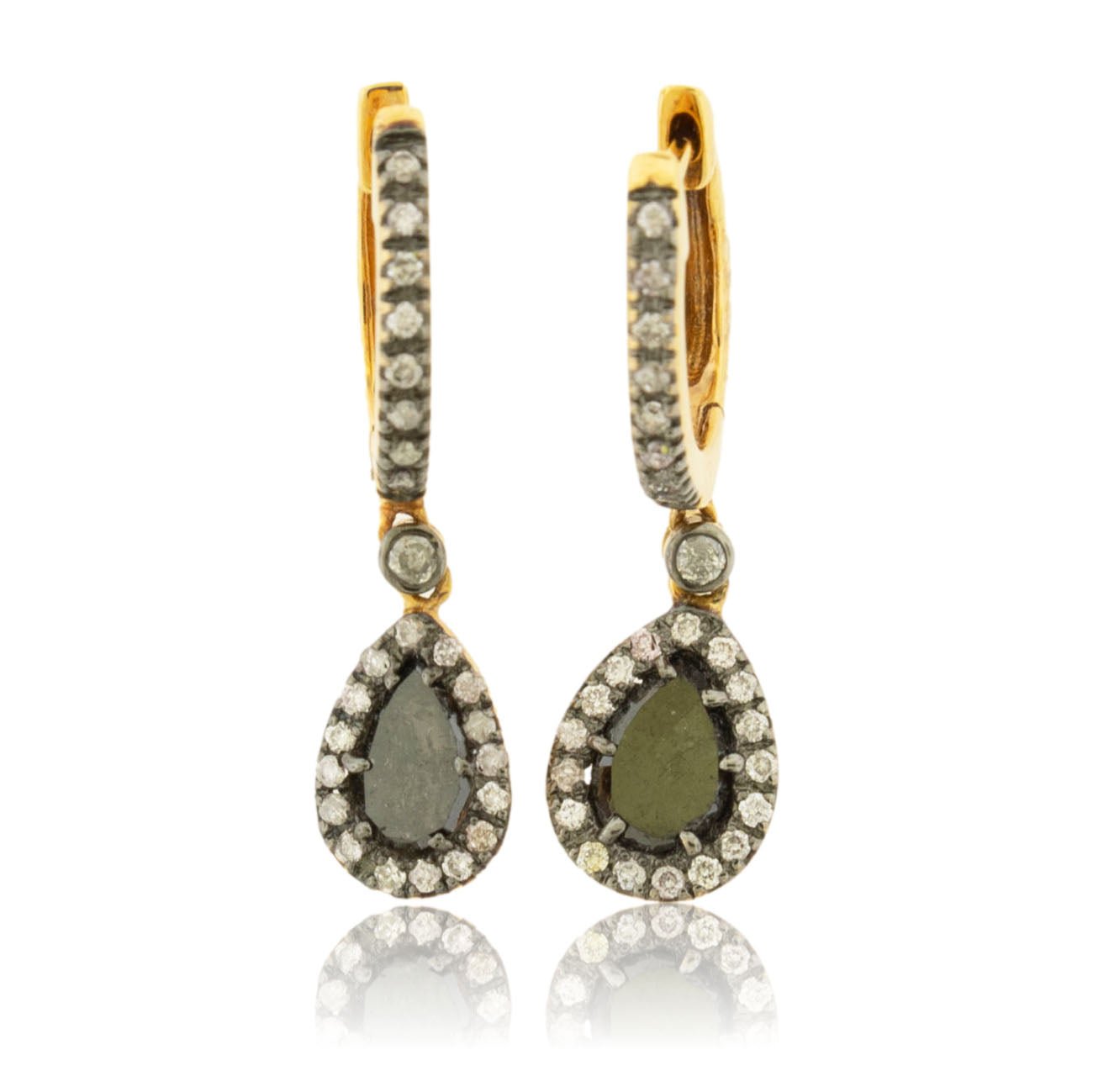 Rose Cut Diamond Slice & Diamond Halo Dangle Earrings - Park City Jewelers