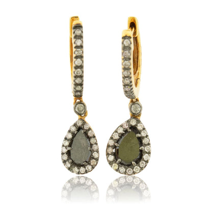 Rose Cut Diamond Slice & Diamond Halo Dangle Earrings - Park City Jewelers