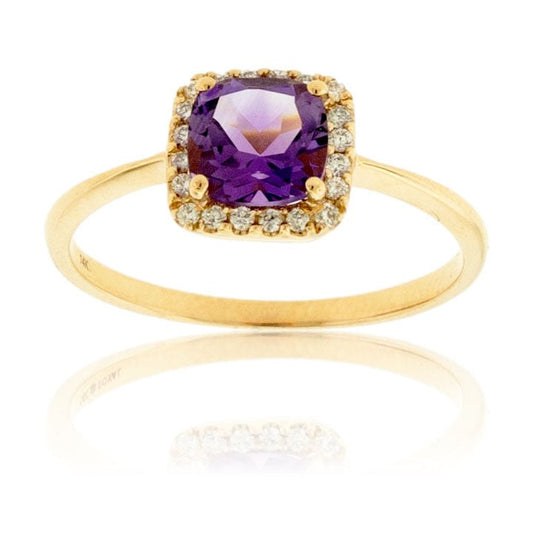 Round Amethyst and Diamond Halo Ring - Park City Jewelers