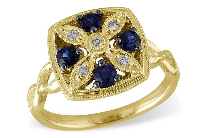 Round Sapphire & Diamond Art Deco Style Ring - Park City Jewelers