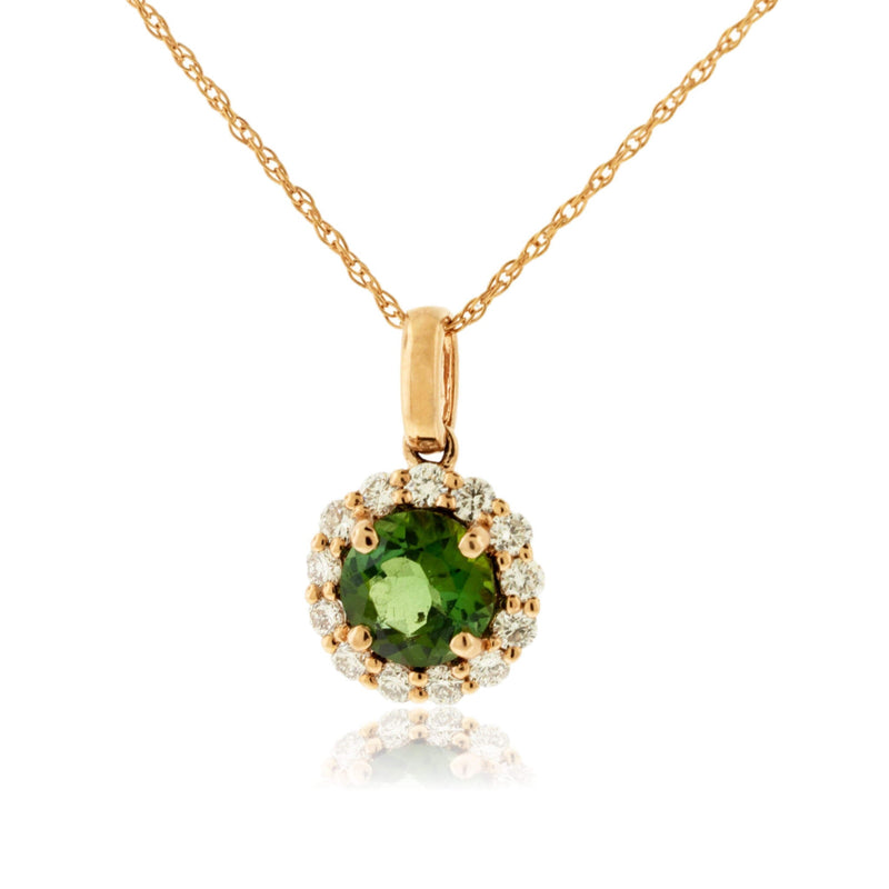 Round Shaped Tourmaline and Diamond Halo Pendant - Park City Jewelers