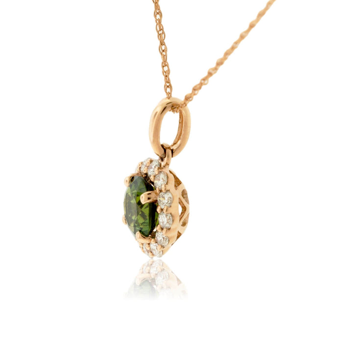 Round Shaped Tourmaline and Diamond Halo Pendant - Park City Jewelers