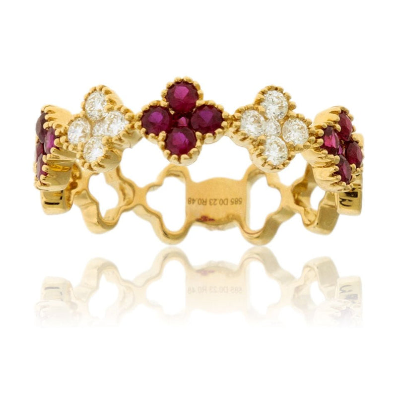 Ruby & Diamond Clover Style Stackable Ring - Park City Jewelers